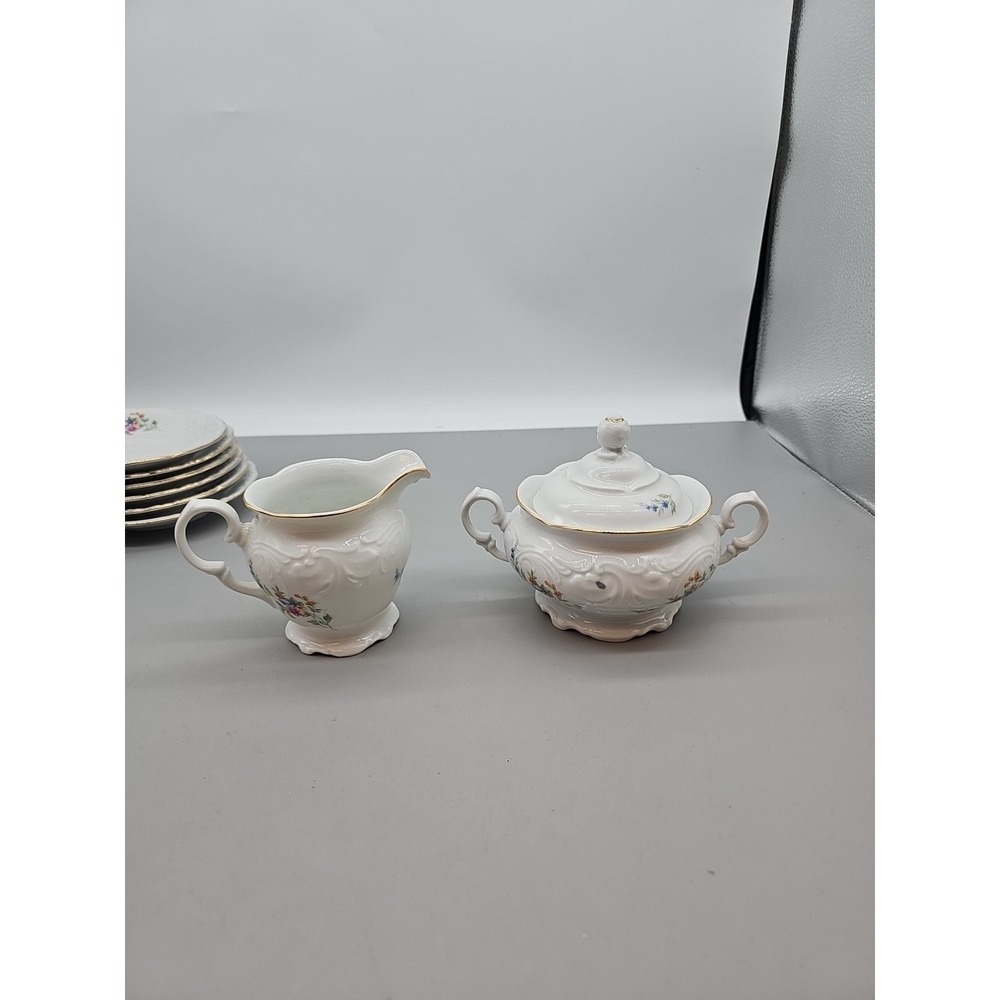 Vintage "Rose Garden" Coffee Creamer and Sugar Bowl Set - Wawel‎ Poland